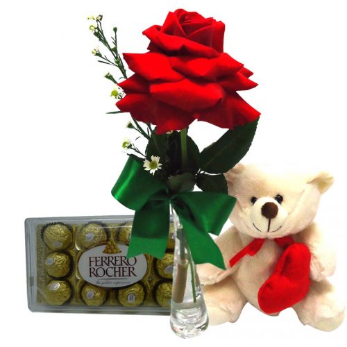 rosa ferrero e ursinho em Florianópolis floricultura em Floripa decoração de eventos