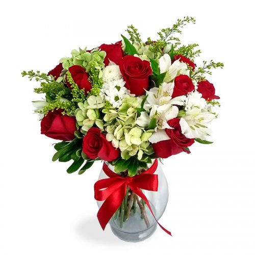 arranjo de flores rosas e hortênsias em Florianópolis floricultura em Floripa decoração de eventos