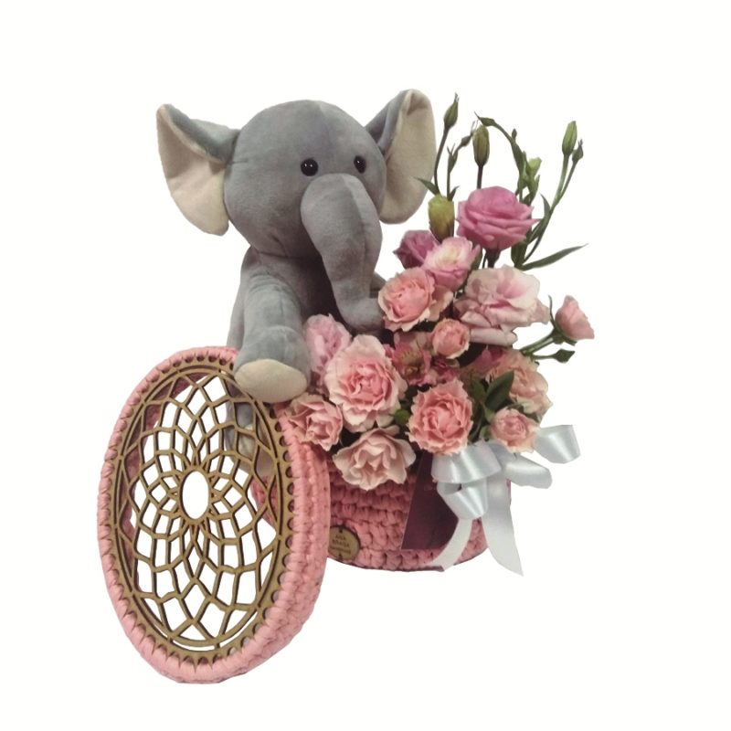 fofura rosa elefante com flores